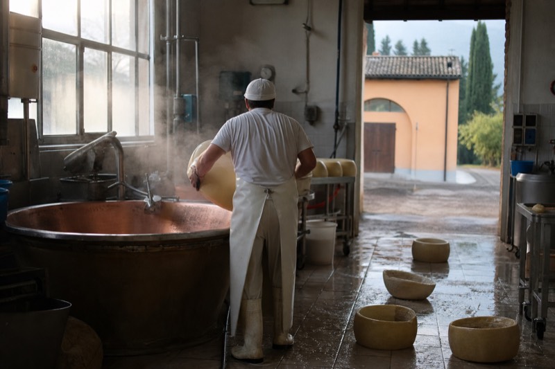 Parmigiano Reggiano category card showing a cheese dairy setting, for tours of Modena-area caseifici with tastings